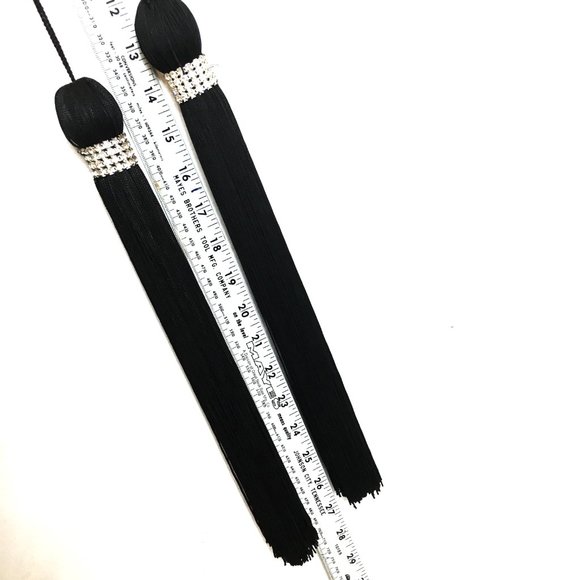 Halloween Curtain Tie Backs Black Fringe Tassels With Rhinestones Set of Two - Picture 6 of 6